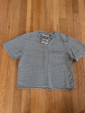Striped and cropped Jungmaven tee -white and blue